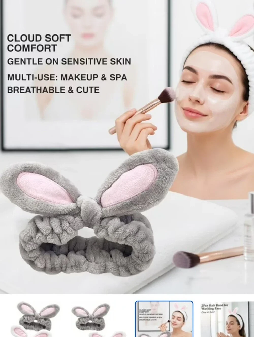 Lavender Plush Bunny Ear Spa Headband